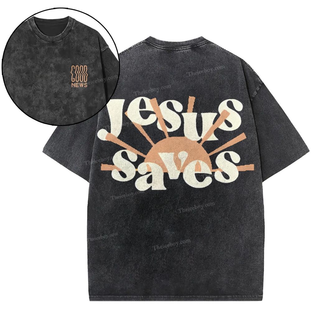 Jesus Saves Snowflake Vintage Washed T-Shirt