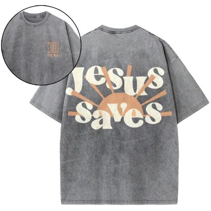 Jesus Saves Snowflake Vintage Washed T-Shirt