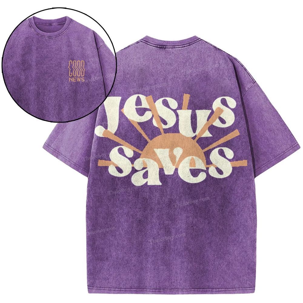 Jesus Saves Snowflake Vintage Washed T-Shirt
