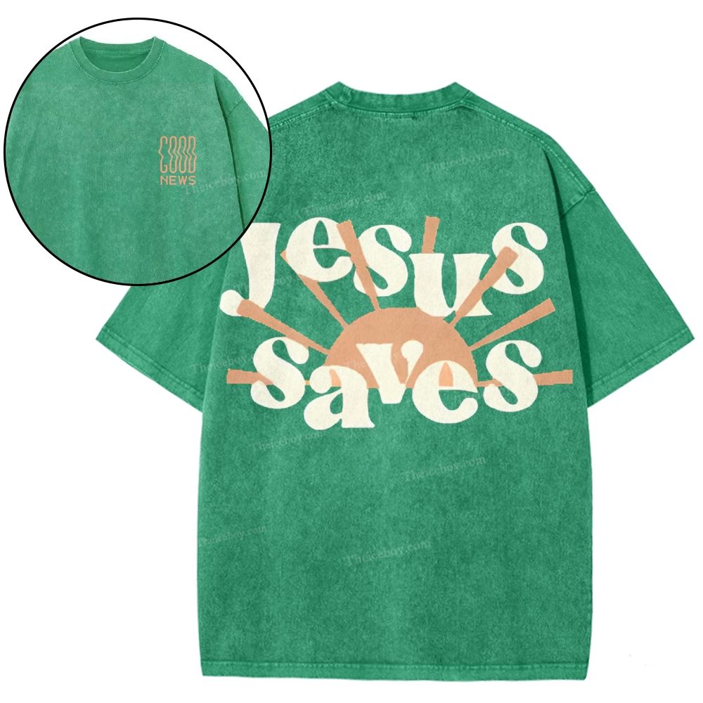 Jesus Saves Snowflake Vintage Washed T-Shirt