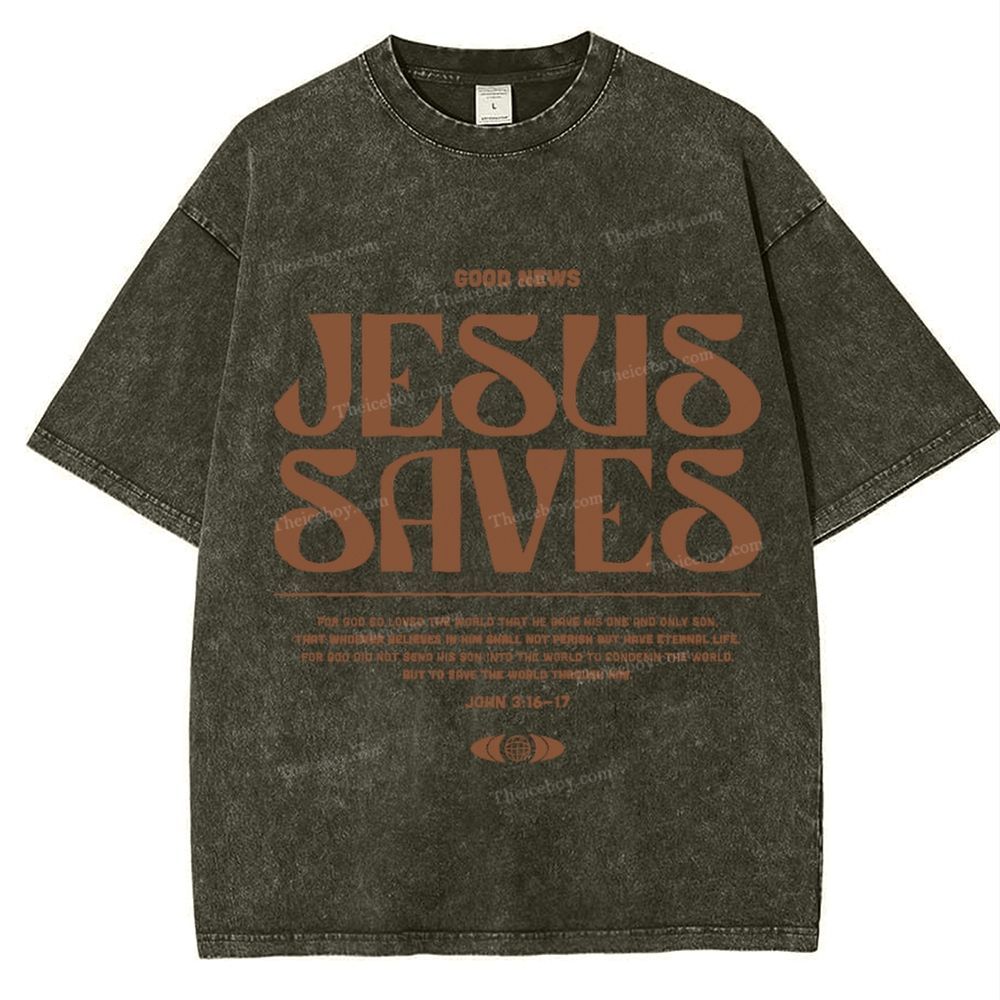 Jesus Saves Snowflake Vintage Washed T-Shirt