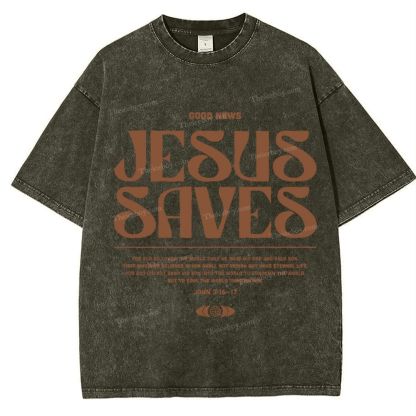 Jesus Saves Snowflake Vintage Washed T-Shirt