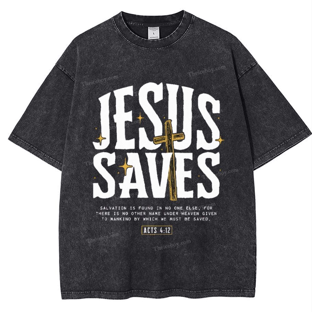 Jesus Saves Snowflake Vintage Washed T-Shirt