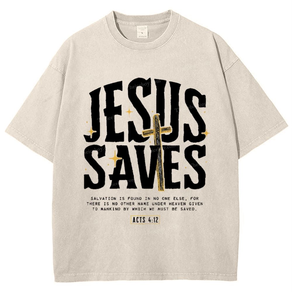 Jesus Saves Snowflake Vintage Washed T-Shirt