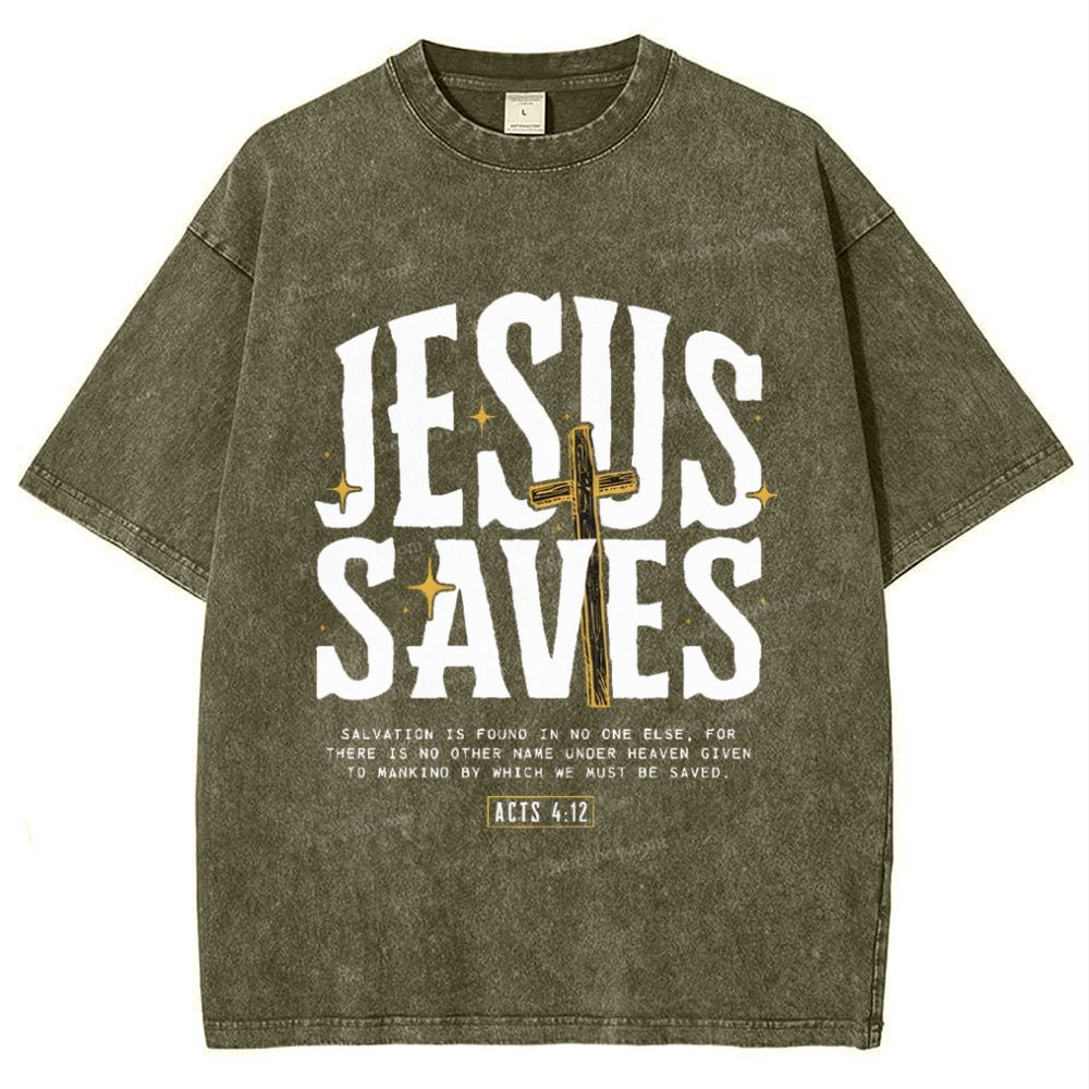 Jesus Saves Snowflake Vintage Washed T-Shirt