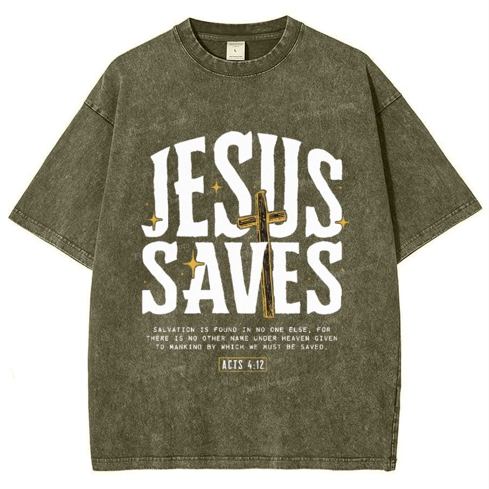 Jesus Saves Snowflake Vintage Washed T-Shirt