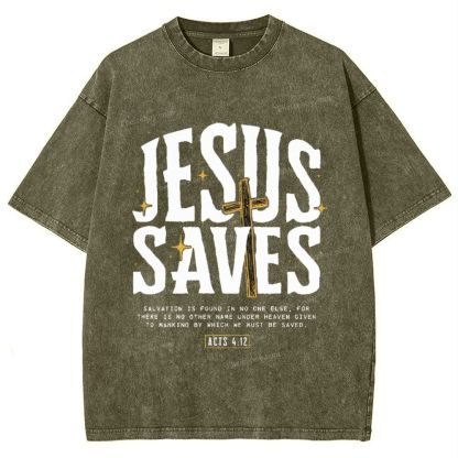 Jesus Saves Snowflake Vintage Washed T-Shirt