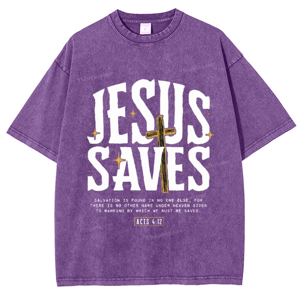 Jesus Saves Snowflake Vintage Washed T-Shirt