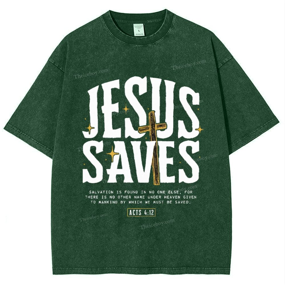 Jesus Saves Snowflake Vintage Washed T-Shirt