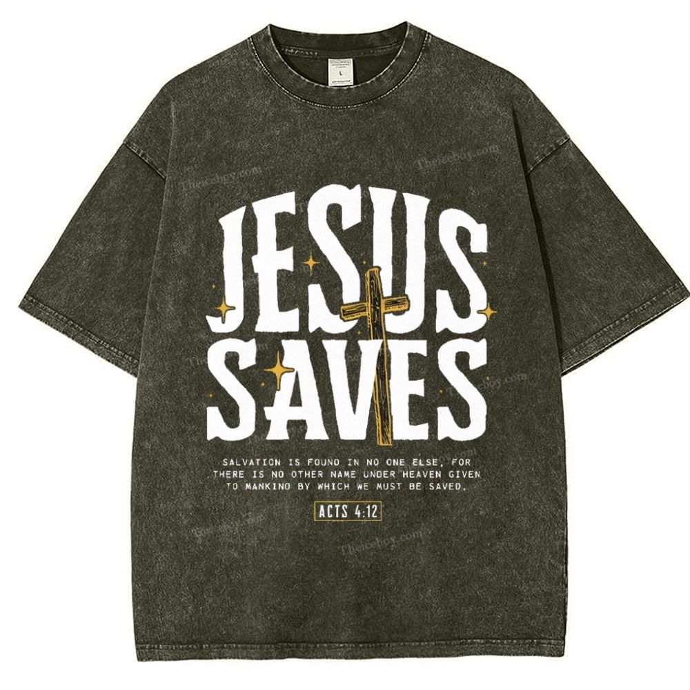 Jesus Saves Snowflake Vintage Washed T-Shirt