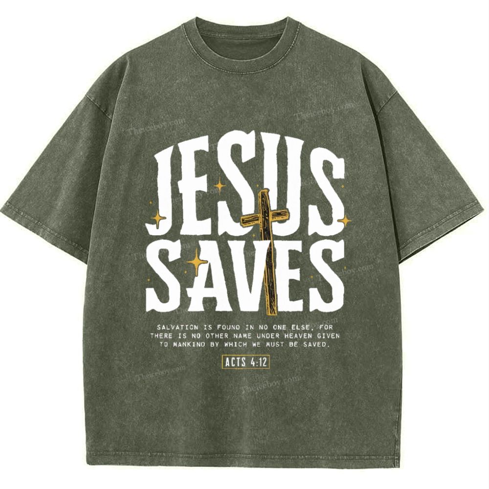 Jesus Saves Snowflake Vintage Washed T-Shirt