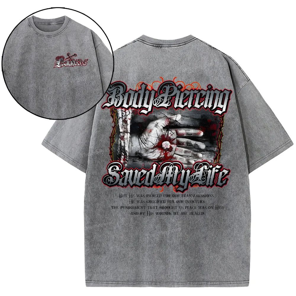 Body Piercing Saved My Life Snowflake Vintage Washed T-Shirt