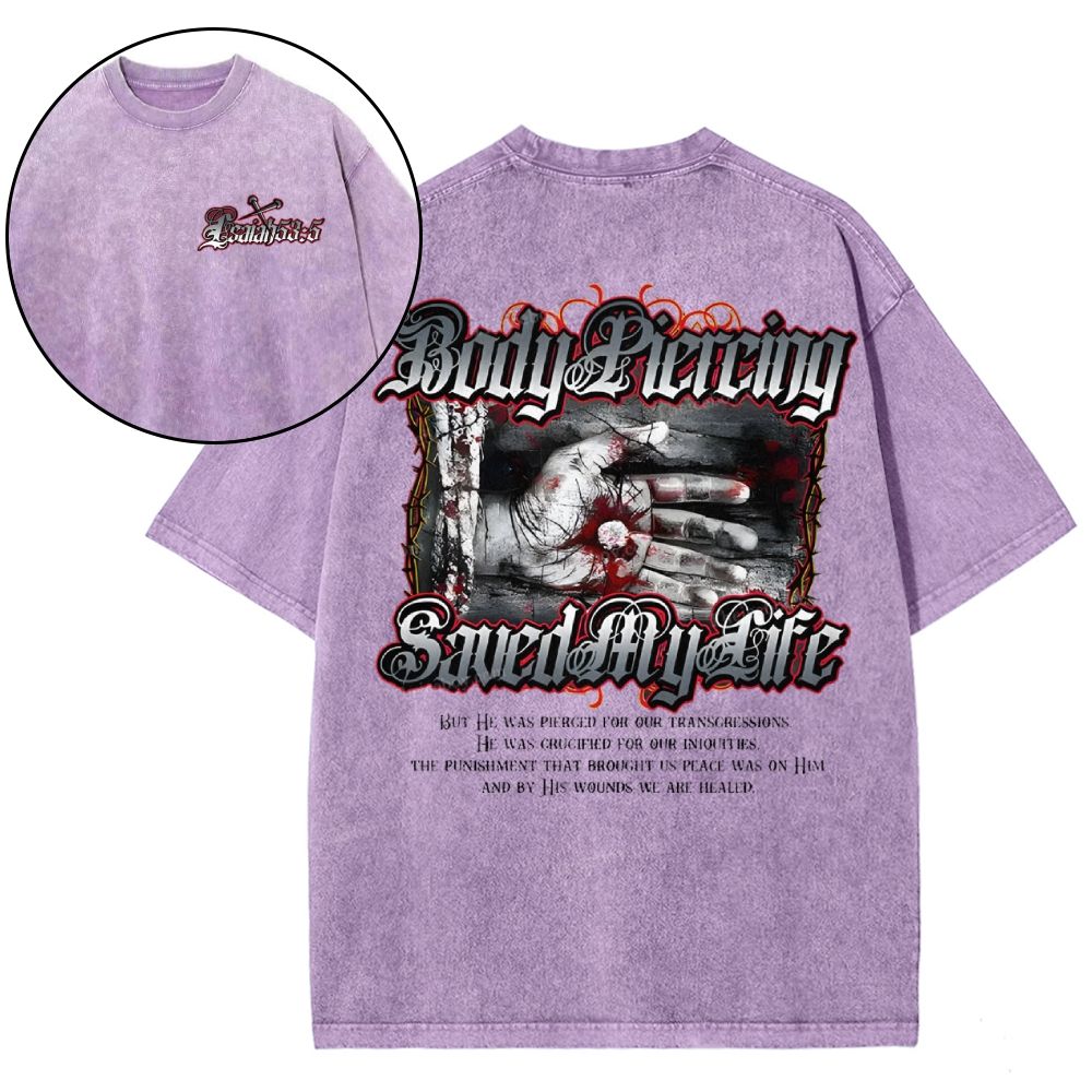 Body Piercing Saved My Life Snowflake Vintage Washed T-Shirt