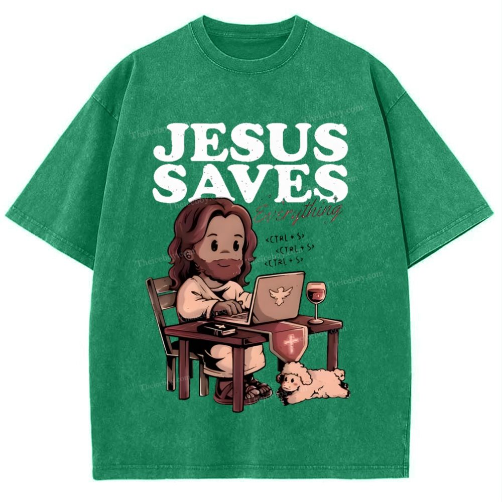 Jesus Saves Snowflake Vintage Washed T-Shirt