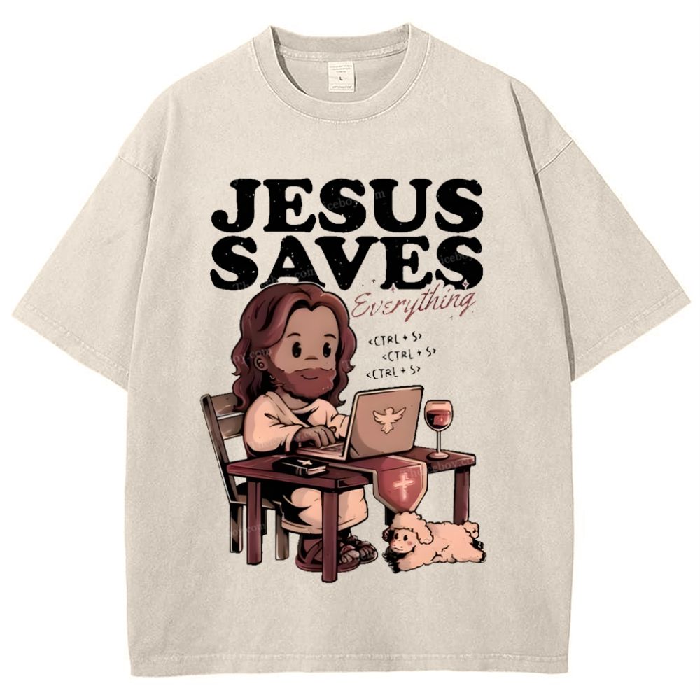 Jesus Saves Snowflake Vintage Washed T-Shirt