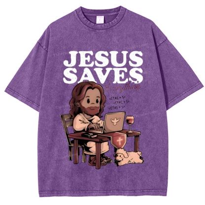 Jesus Saves Snowflake Vintage Washed T-Shirt