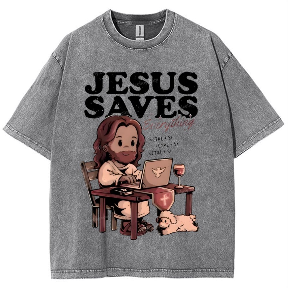 Jesus Saves Snowflake Vintage Washed T-Shirt