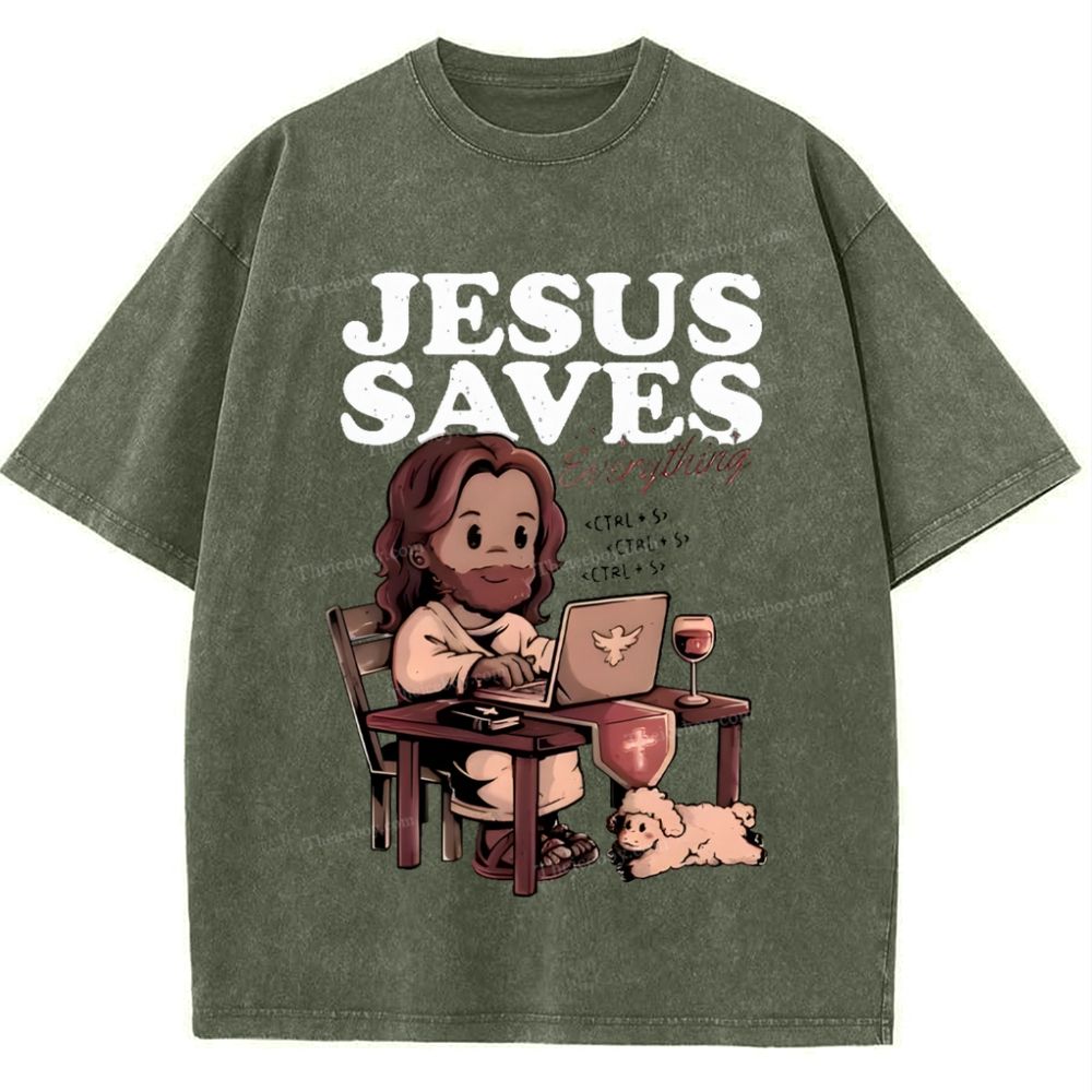 Jesus Saves Snowflake Vintage Washed T-Shirt