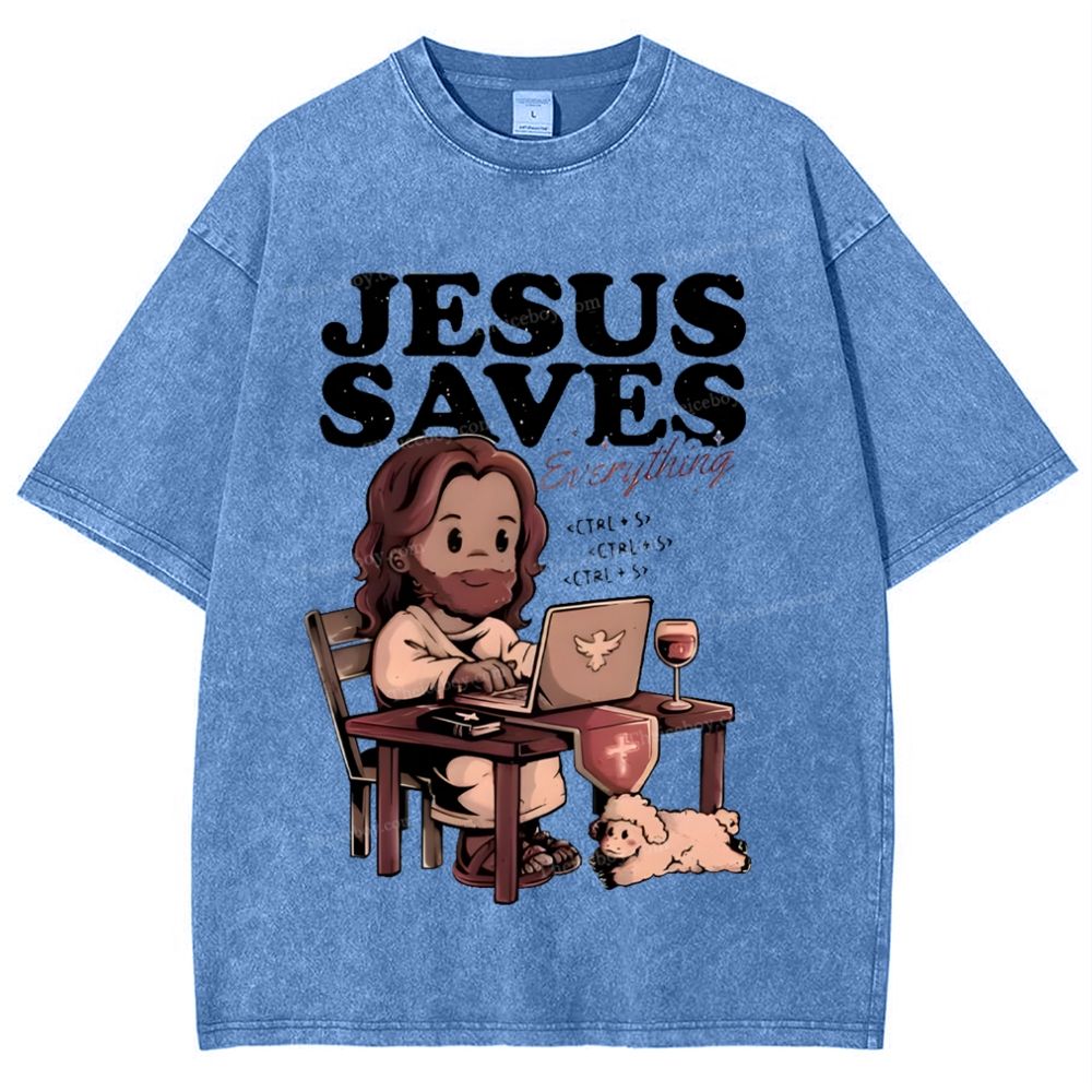 Jesus Saves Snowflake Vintage Washed T-Shirt