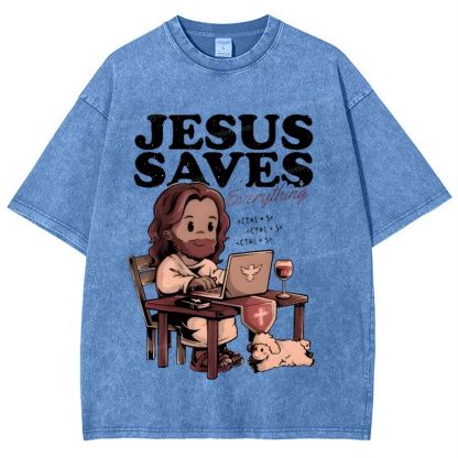 Jesus Saves Snowflake Vintage Washed T-Shirt
