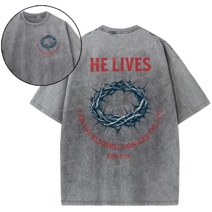 He Lives Snowflake Vintage Washed T-Shirt