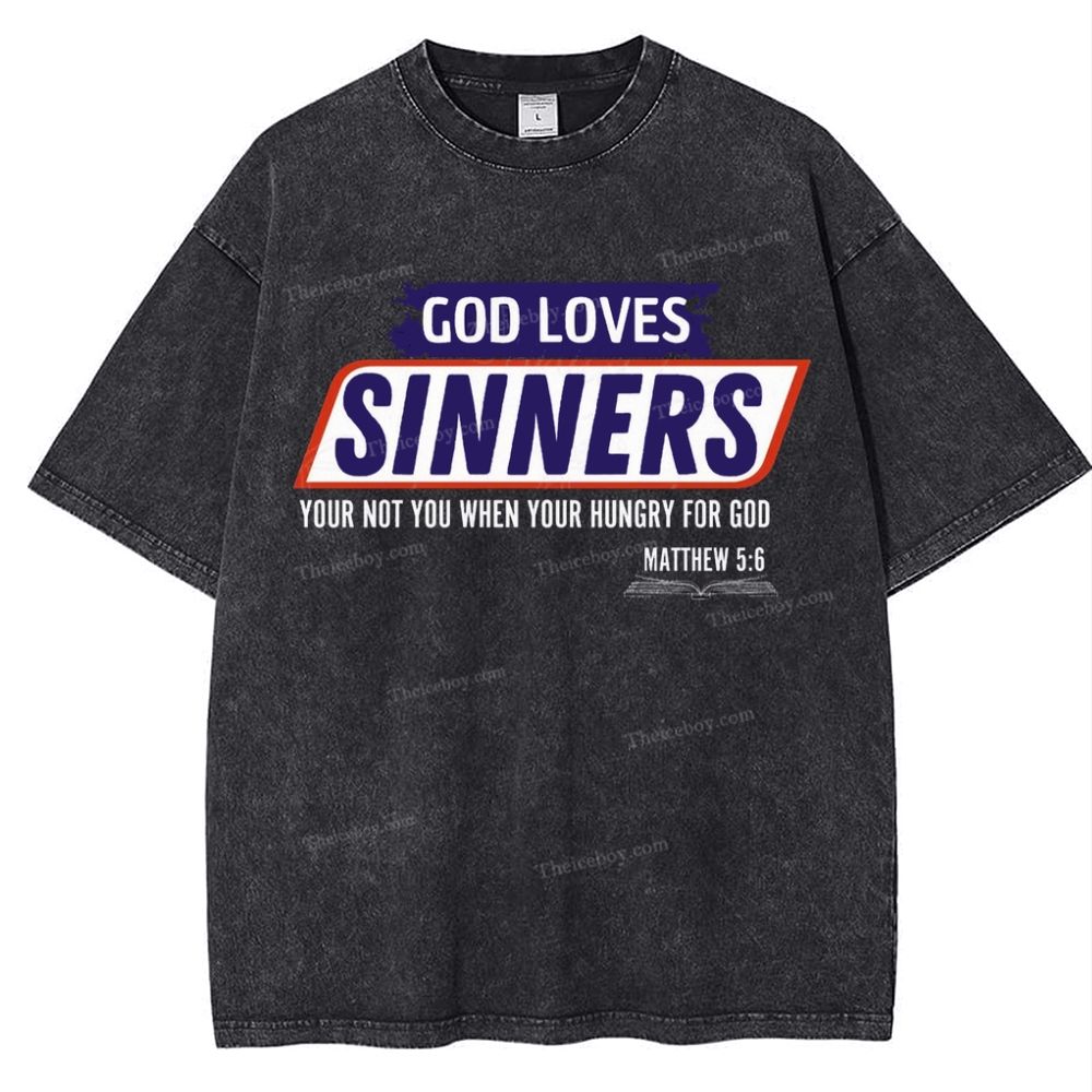 God Loves Sinners Snowflake Vintage Washed T-Shirt