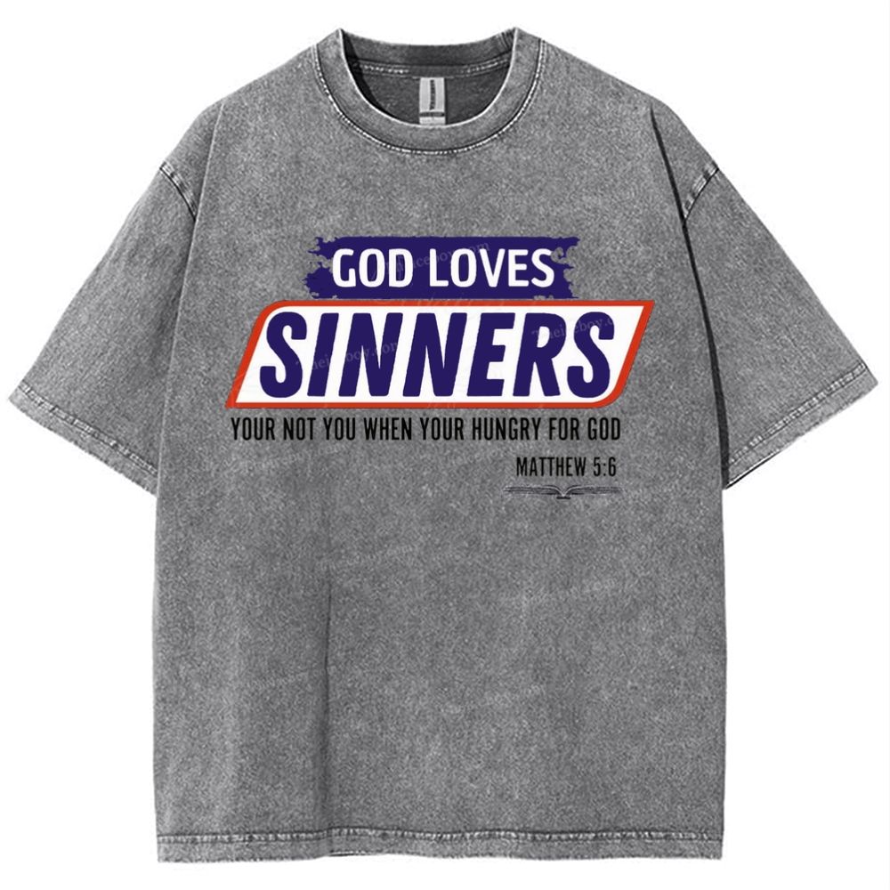 God Loves Sinners Snowflake Vintage Washed T-Shirt