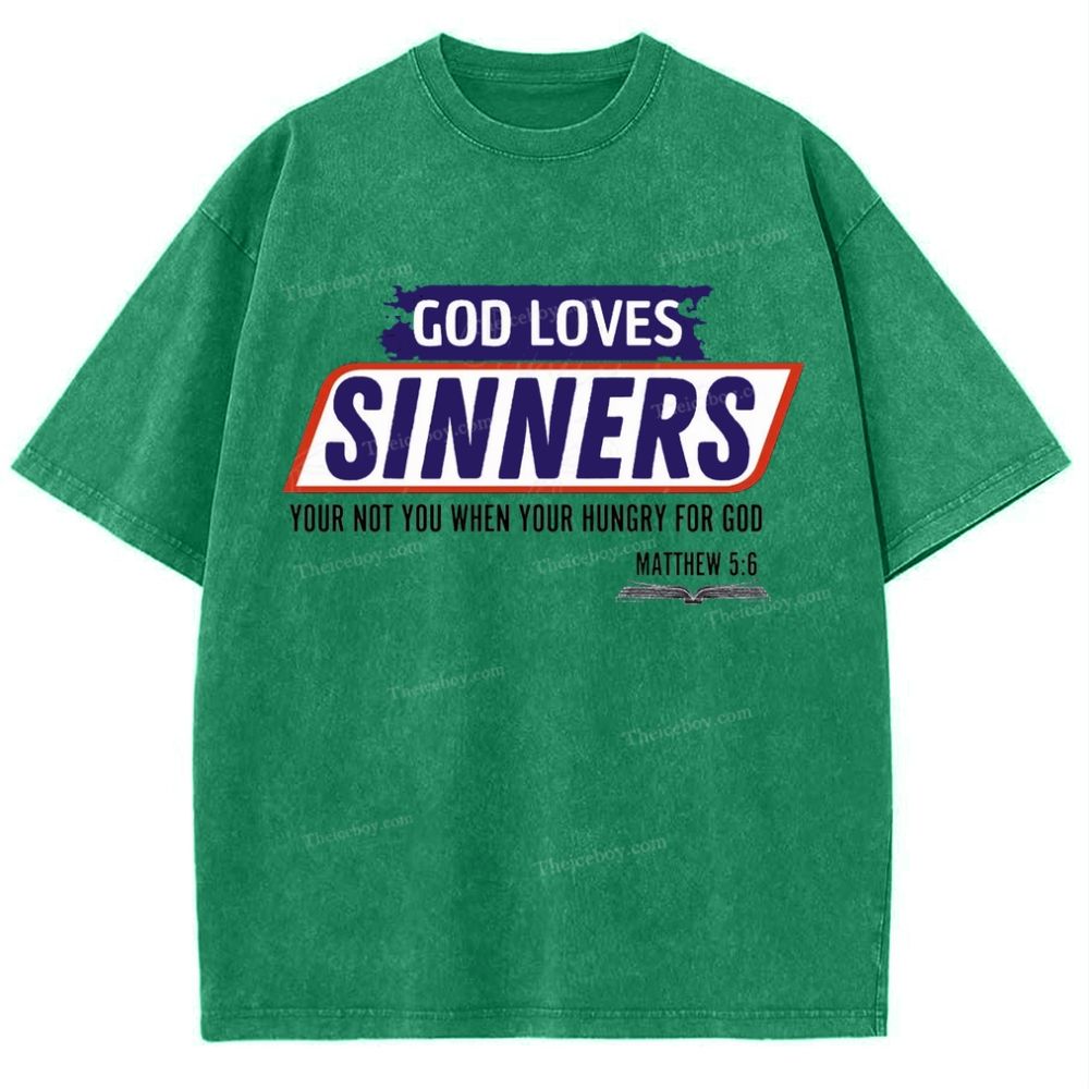 God Loves Sinners Snowflake Vintage Washed T-Shirt