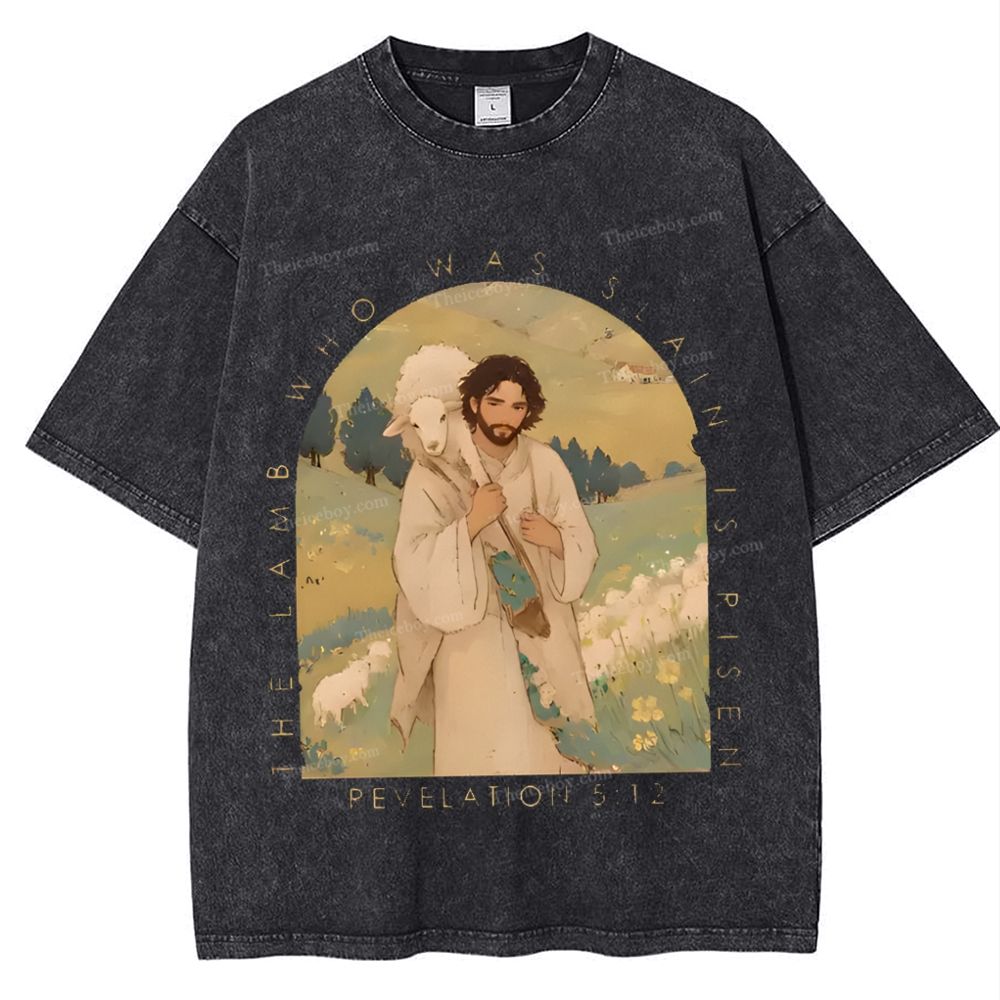 The Lamb Who Was Slain Is Plsen Snowflake Vintage Washed T-Shirt