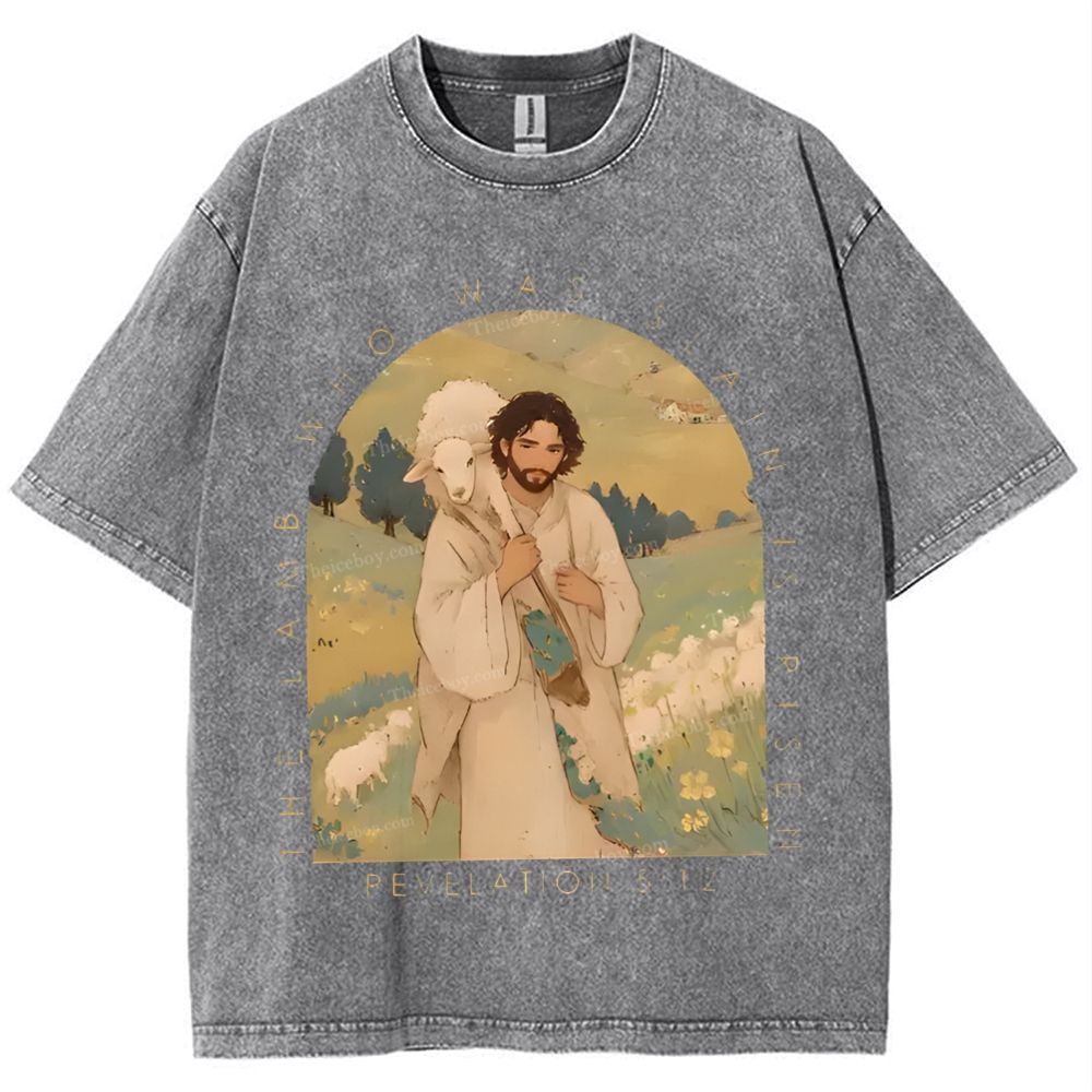 The Lamb Who Was Slain Is Plsen Snowflake Vintage Washed T-Shirt
