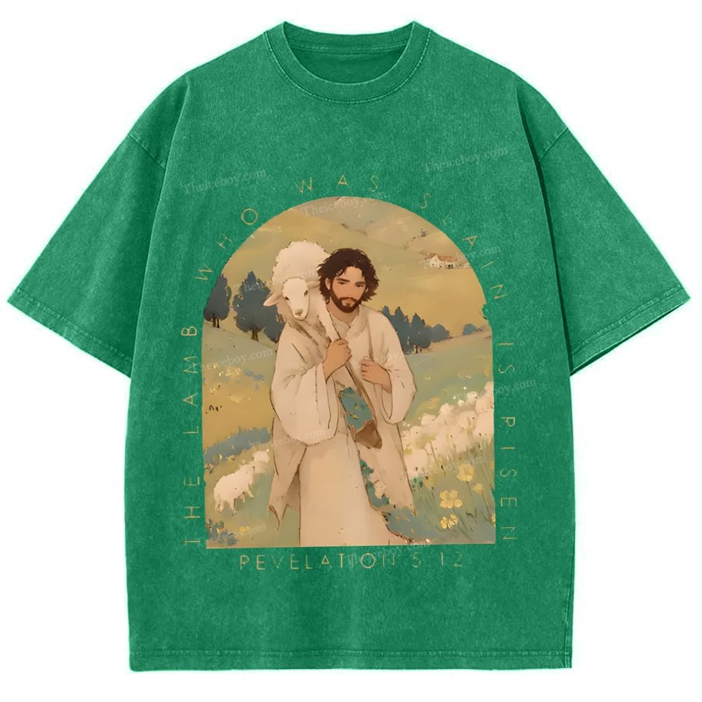 The Lamb Who Was Slain Is Plsen Snowflake Vintage Washed T-Shirt