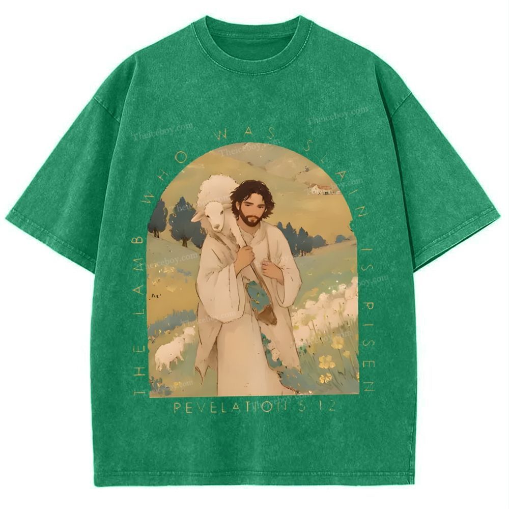 The Lamb Who Was Slain Is Plsen Snowflake Vintage Washed T-Shirt