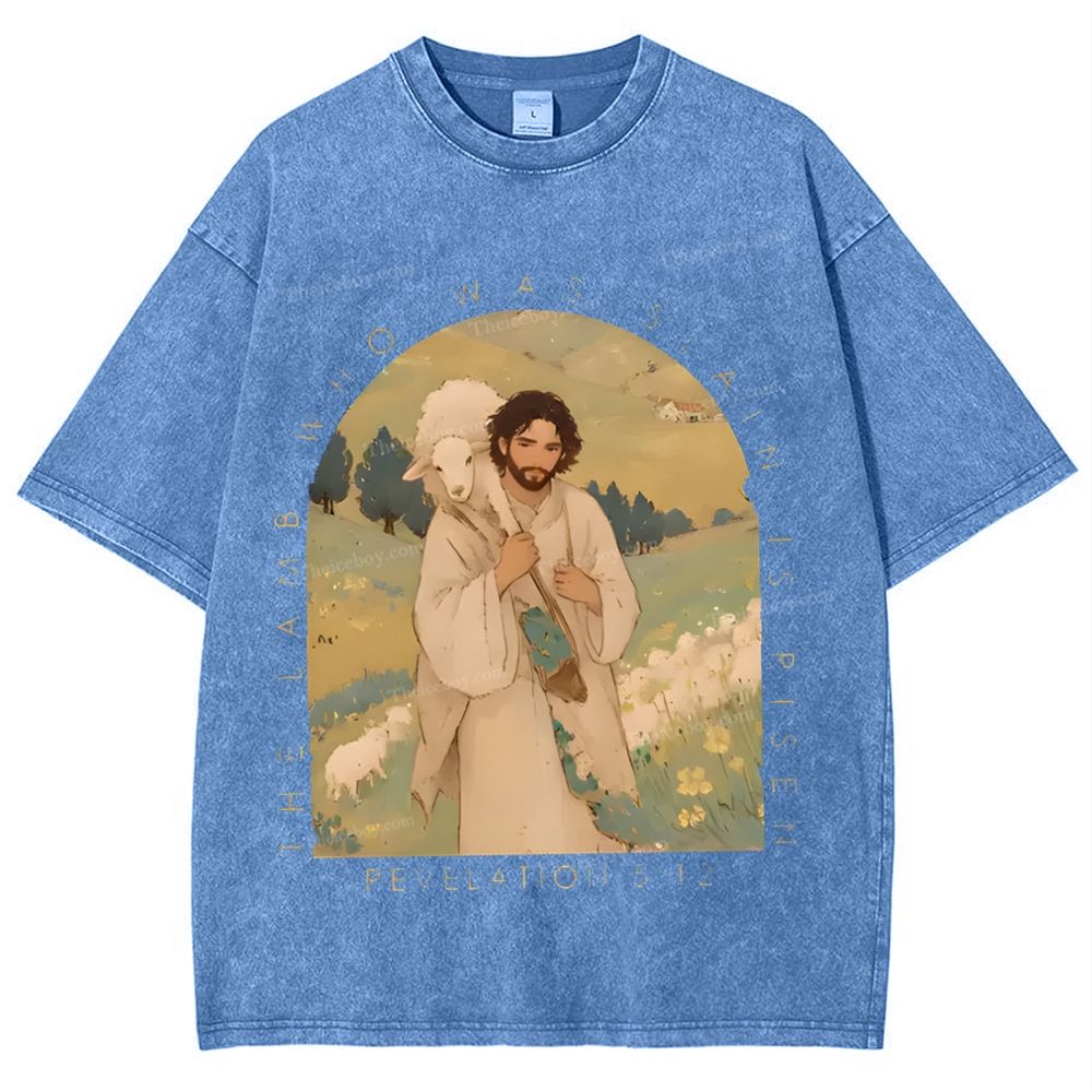 The Lamb Who Was Slain Is Plsen Snowflake Vintage Washed T-Shirt