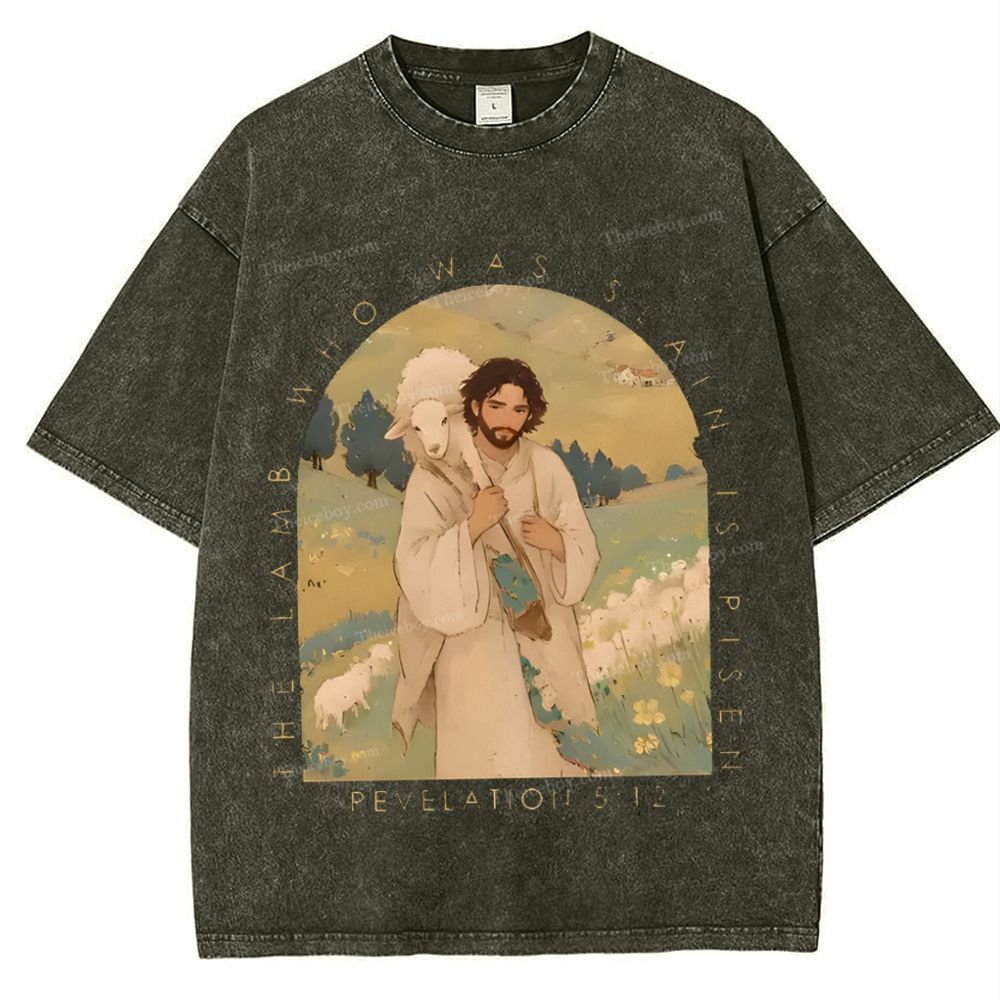 The Lamb Who Was Slain Is Plsen Snowflake Vintage Washed T-Shirt