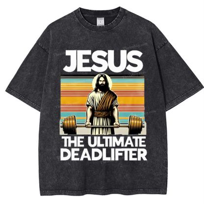 Jesus The Ultimate Deadlifter Snowflake Vintage Washed T-Shirt