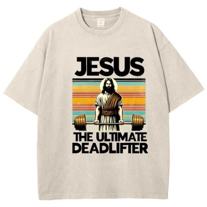 Jesus The Ultimate Deadlifter Snowflake Vintage Washed T-Shirt