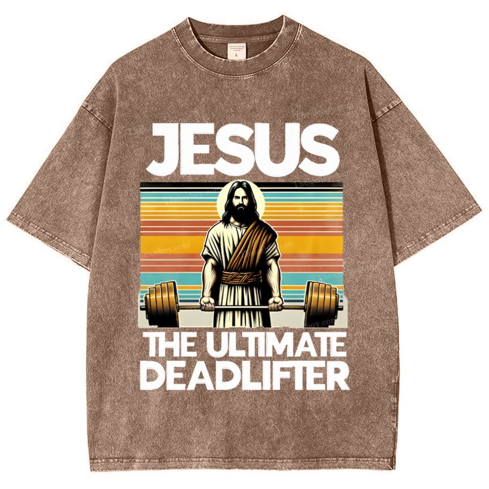 Jesus The Ultimate Deadlifter Snowflake Vintage Washed T-Shirt