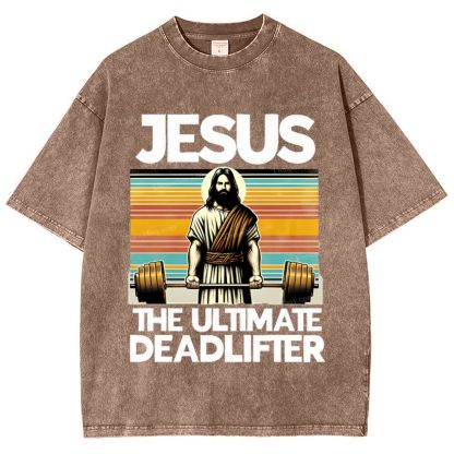 Jesus The Ultimate Deadlifter Snowflake Vintage Washed T-Shirt