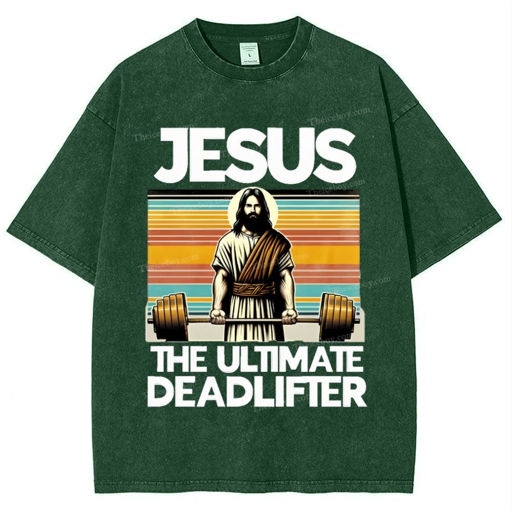 Jesus The Ultimate Deadlifter Snowflake Vintage Washed T-Shirt