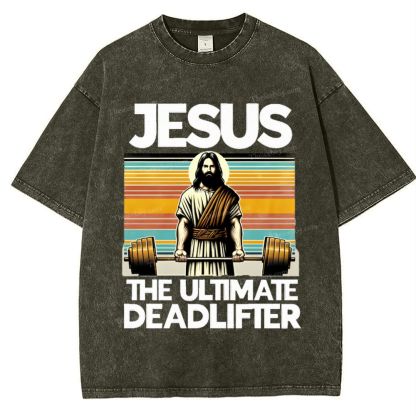 Jesus The Ultimate Deadlifter Snowflake Vintage Washed T-Shirt