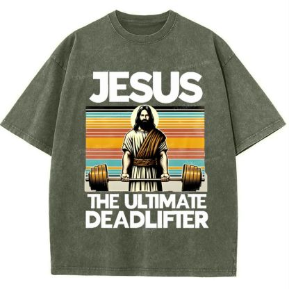 Jesus The Ultimate Deadlifter Snowflake Vintage Washed T-Shirt