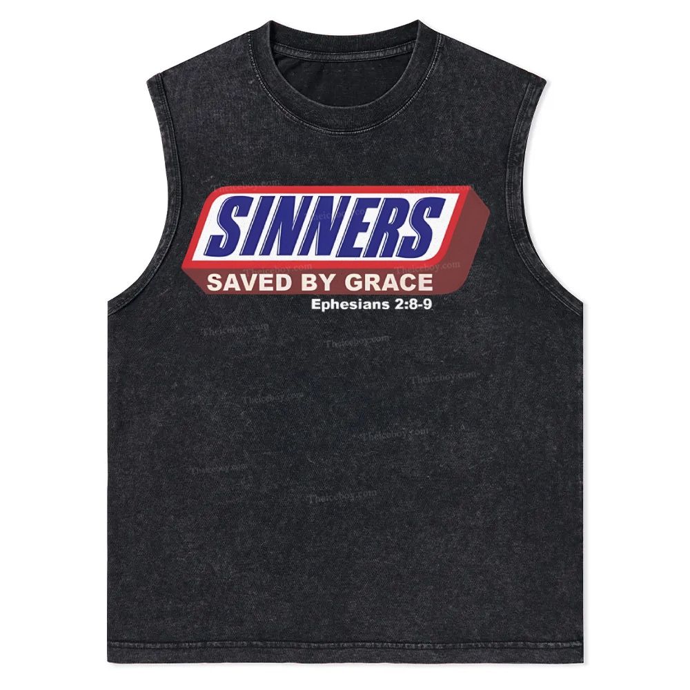 Sinners Saved By Grace Christian Snowflake Washed Vest