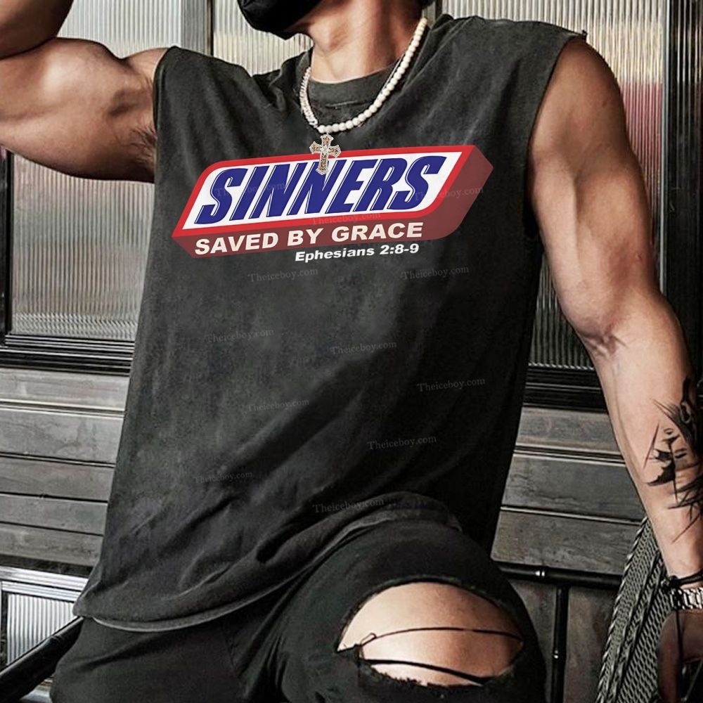 Sinners Saved By Grace Christian Snowflake Washed Vest