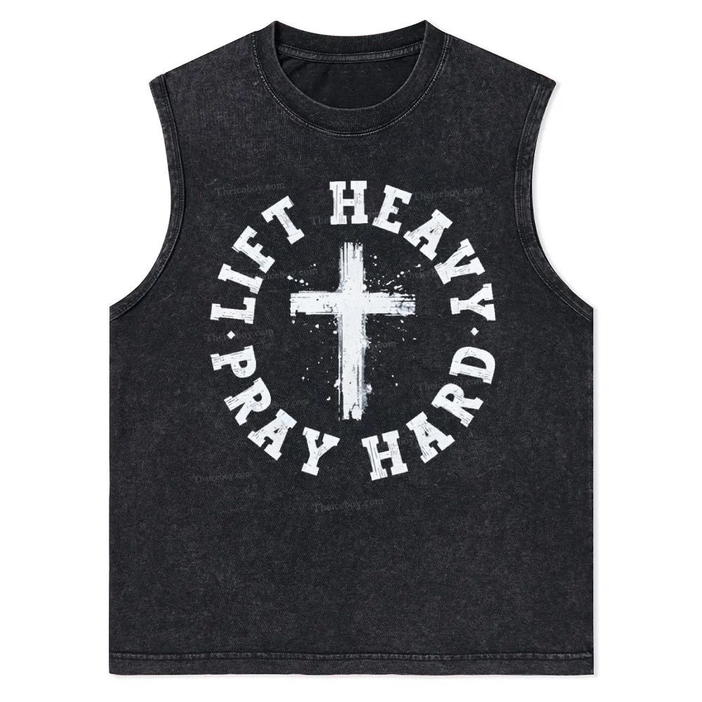 Lift Heavy Pray Hard Christian Snowflake Washed Vest