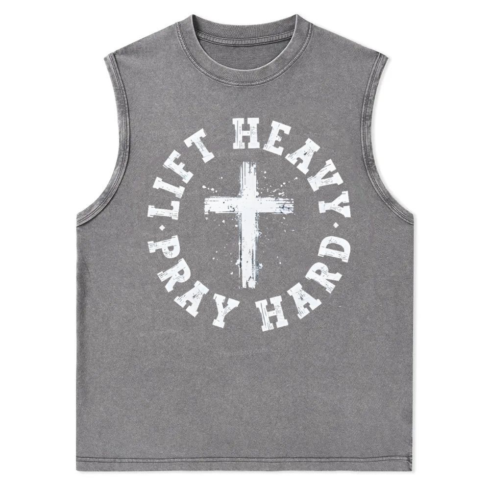 Lift Heavy Pray Hard Christian Snowflake Washed Vest