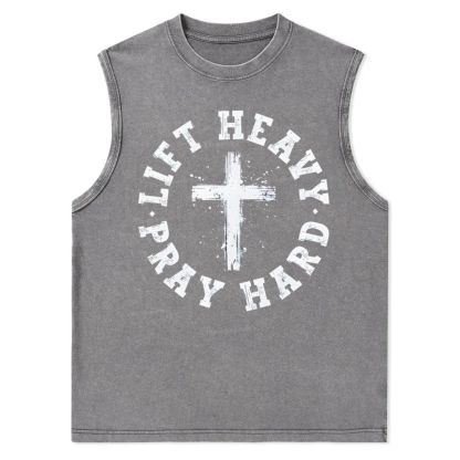 Lift Heavy Pray Hard Christian Snowflake Washed Vest