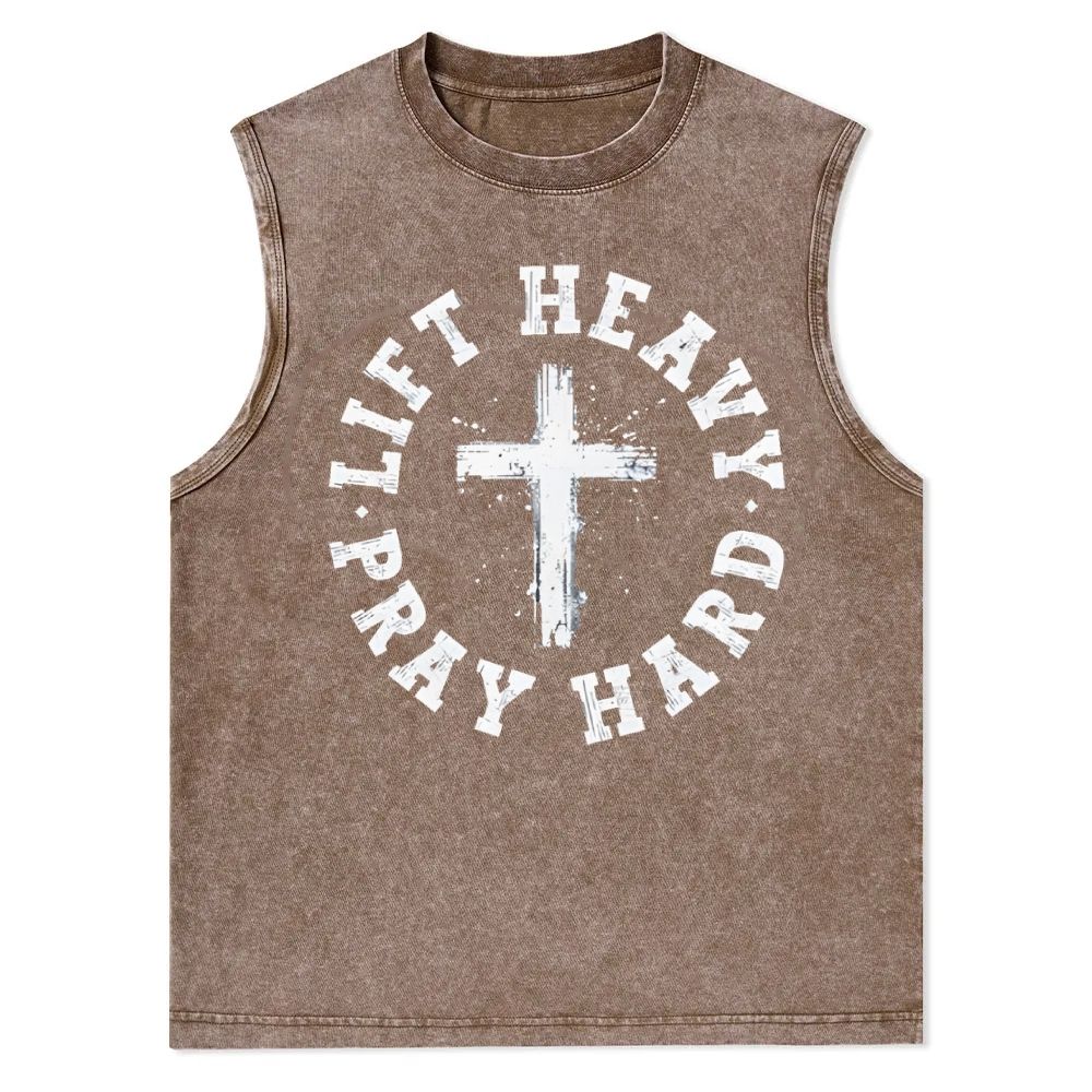 Lift Heavy Pray Hard Christian Snowflake Washed Vest