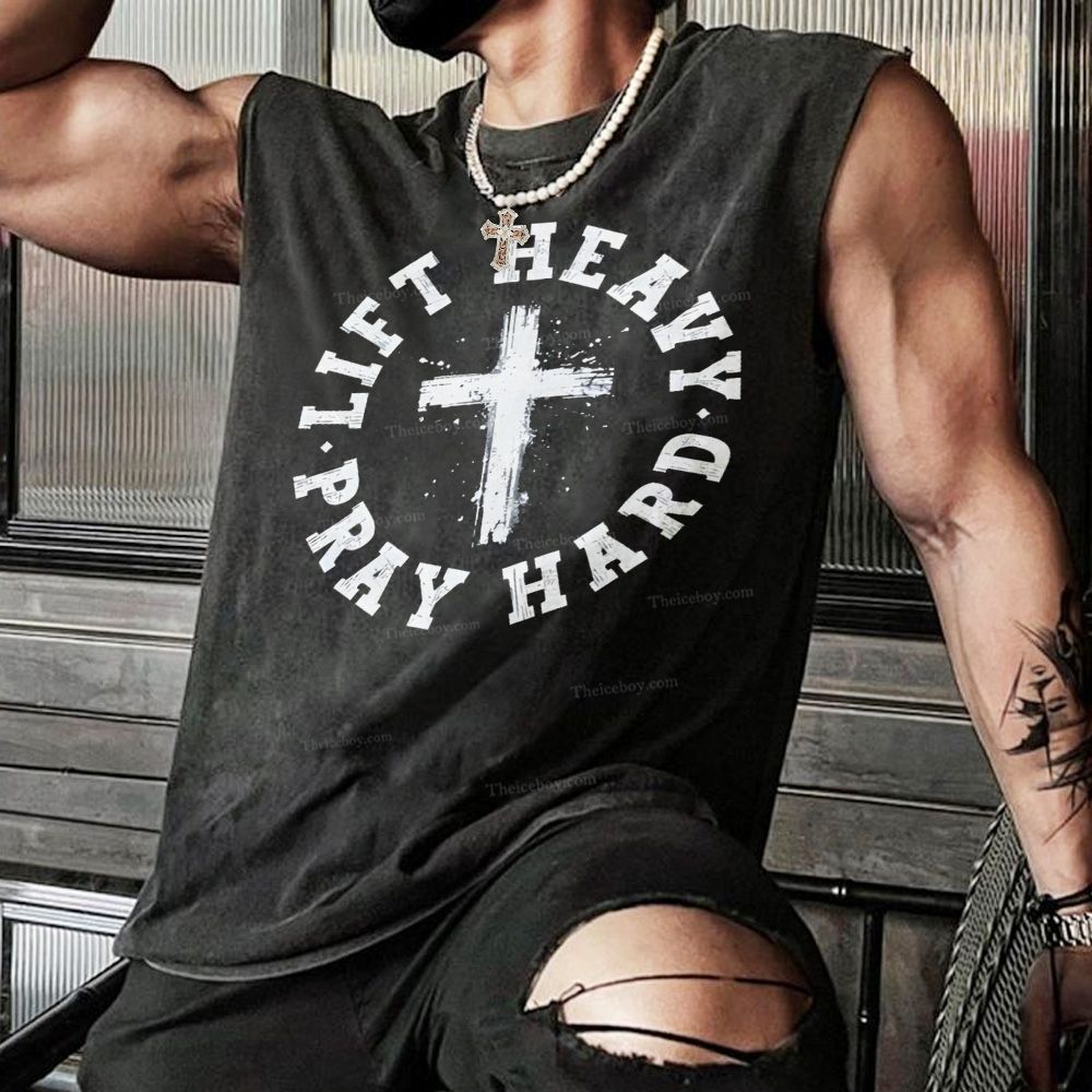 Lift Heavy Pray Hard Christian Snowflake Washed Vest