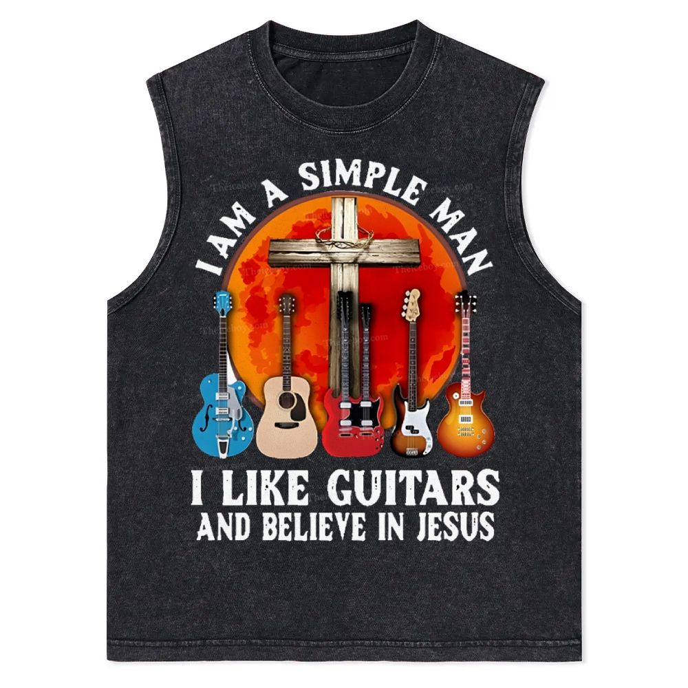 I Like Guitars And Believe In Jesus Christian Snowflake Washed Vest