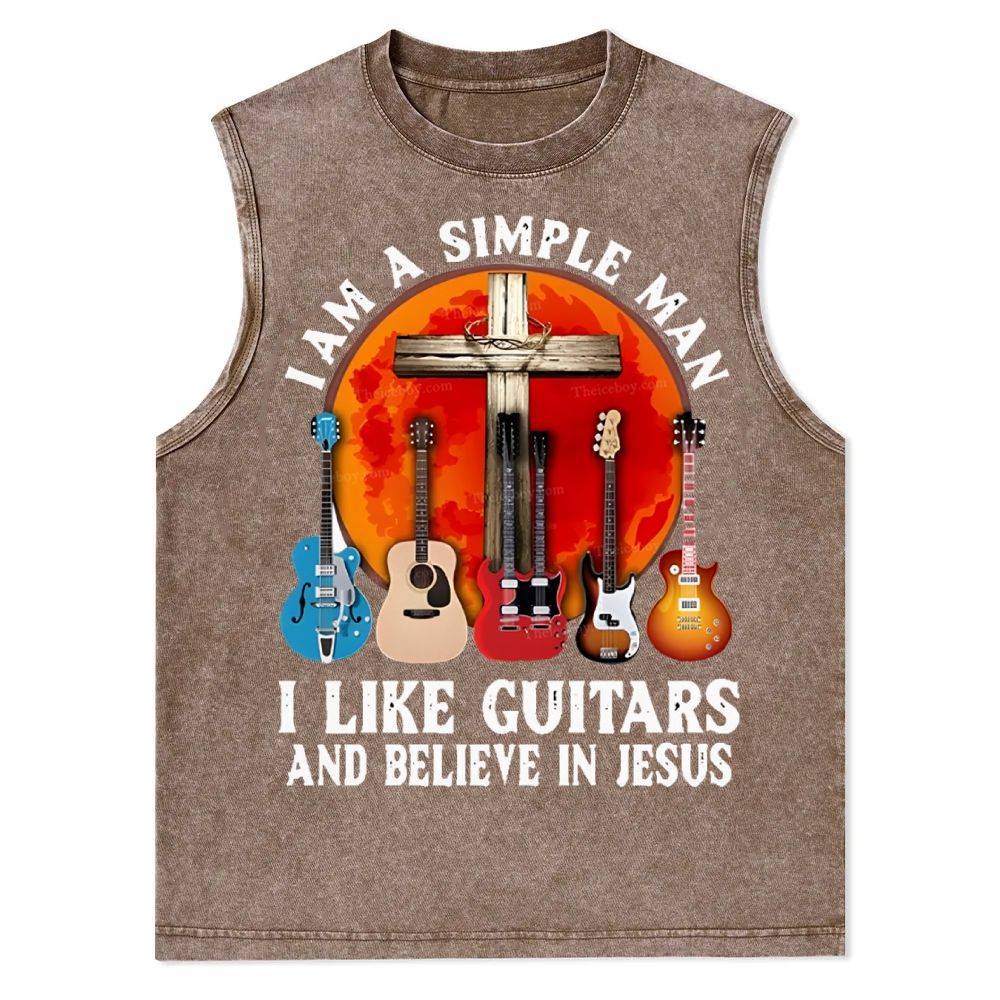 I Like Guitars And Believe In Jesus Christian Snowflake Washed Vest